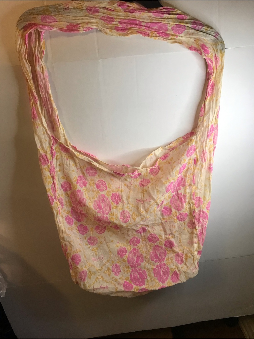New (3) Free People Sheer Cream Linen Pink Yellow Floral Hobo Shoulder Totes